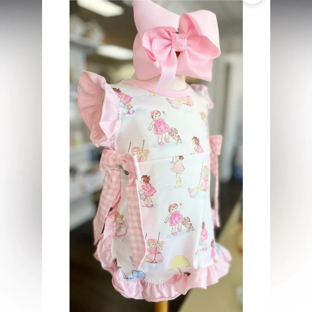 Luxury Pink Gingham Side Tie Bloomer Set Romper Playful Doll Print Play Date